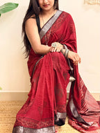 Slow Burn: Deep Maroon Ajrakh Handblock Printed Slub Cotton Saree