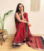 Slow Burn: Deep Maroon Ajrakh Handblock Printed Slub Cotton Saree