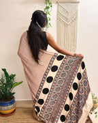 Afterhours: Cream and Red Striped Ajrakh Handblock Printed Modal Saree