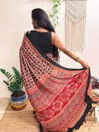 Daydream: Cream and Red Ajrakh Handblock Printed Modal Saree