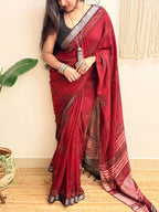 Slow Burn: Deep Maroon Ajrakh Handblock Printed Slub Cotton Saree