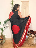 Aarzoo: Red and Cream Striped Ajrakh Handblock Printed Modal Saree