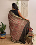 Memoir: Dusty Rose Ajrakh Handblock Printed Dola Silk Saree