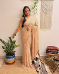Afterhours: Cream and Red Striped Ajrakh Handblock Printed Saree