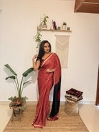 Aarzoo: Red and Cream Striped Ajrakh Handblock Printed Modal Saree