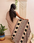 Afterhours: Cream and Red Striped Ajrakh Handblock Printed Saree