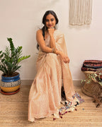 Afterhours: Cream and Red Striped Ajrakh Handblock Printed Saree