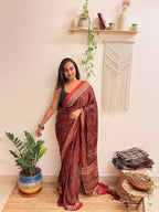 Rangrez: Deep Red Ajrakh Handblock Printed Modal Saree