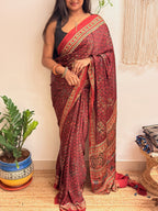Rangrez: Deep Red Ajrakh Handblock Printed Modal Saree