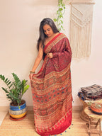 Rangrez: Deep Red Ajrakh Handblock Printed Modal Saree