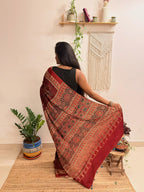 Rangrez: Deep Red Ajrakh Handblock Printed Modal Saree