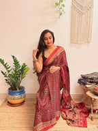 Rangrez: Deep Red Ajrakh Handblock Printed Modal Saree