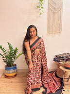 Daydream: Cream and Red Ajrakh Handblock Printed Modal Saree