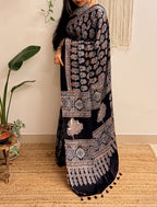 Nazakat: Black Ajrakh Handblock Printed Modal Saree
