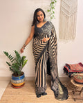 Naaz: Black and Cream Ajrakh Handblock Printed Modal Saree with Tissue Pallu