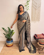 Naaz: Black and Cream Ajrakh Handblock Printed Modal Saree with Tissue Pallu