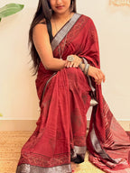 Slow Burn: Deep Maroon Ajrakh Handblock Printed Slub Cotton Saree
