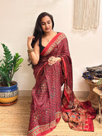 Rangrez: Deep Red Ajrakh Handblock Printed Modal Saree