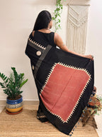 Velvet Night: Black Oversized Polka Dots Ajrakh Handblock Printed Modal Saree