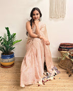 Afterhours: Cream and Red Striped Ajrakh Handblock Printed Modal Saree