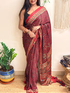 Rangrez: Deep Red Ajrakh Handblock Printed Modal Saree