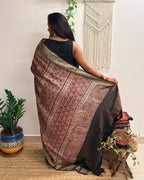 Memoir: Dusty Rose Ajrakh Handblock Printed Dola Silk Saree